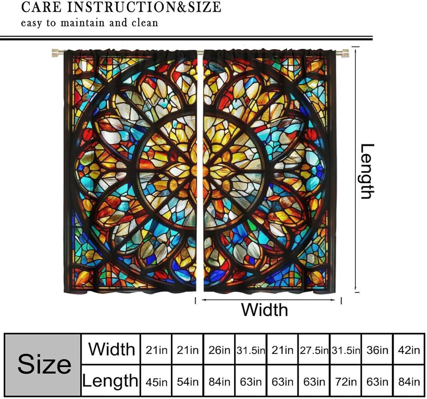 Stained Glass Curtains,Retro Mid Century Abstract Colorful Geometric Prints Home Decor Drapes for Bedroom Living Room Kitchen Window Treatment 2 Panels Set Total Size 42" W X 54" L Inch