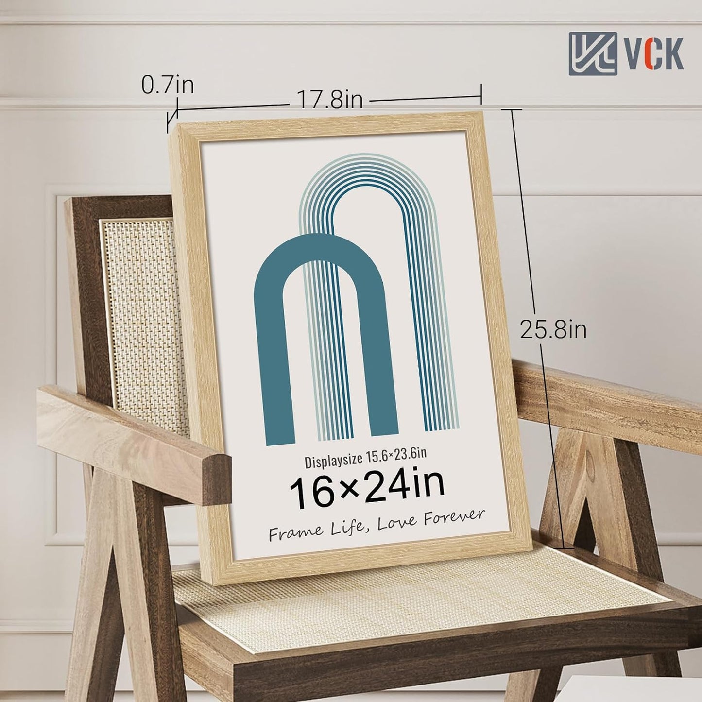 VCK 16x24 Oak Wood Frame for Poster & Picture, Natural Solid Wood Photo Frames 3 Pack, Wall Gallery Frame