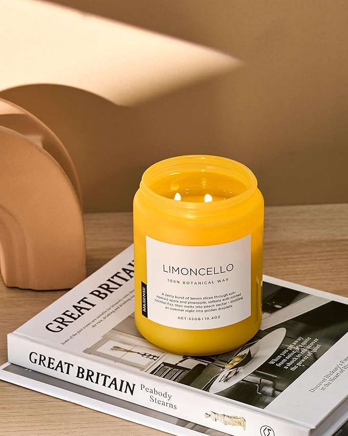 M&SENSE Limocello Summer Scented Candle, 19.4oz 110 Hours Long Lasting Burn Non Toxic Natural Soy Wax Lemon Highly Scented for Home Decor, 2 Wick Relaxing Candle Gifts for Yoga Spa Meditation