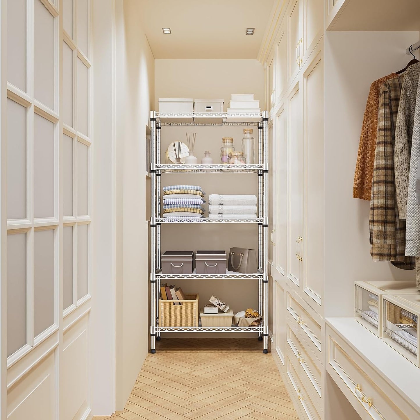 1250 lbs 5 Tier Shelf Metal Storage Shelves Shelving Wire Rack Heavy Duty Closet Organizers for Garage Kitchen Bathroom Laundry Chrome 13.8" D x 29.5" W x 59.5" H