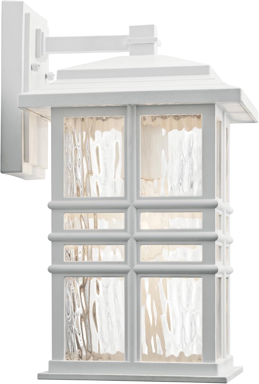 Kichler Beacon Square 14.25" Outdoor Wall Light in White, 1-Light Exterior Wall Sconce with with Clear Hammered Glass, (14.25" H x 8" W), 49830WH