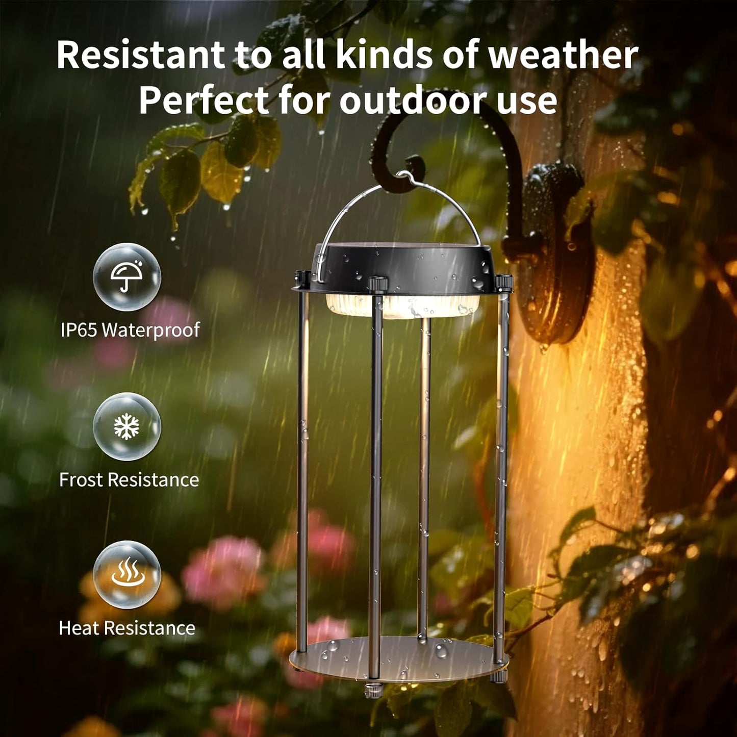 Solar Lanterns Outdoor Waterproof, LED Hanging Solar Lights for Outside, 3 Color Modes Dimmable, Rechargeable Table Lamp Indoor Decor, Solar Powered Lantern for Garden Yard Porch Patio, Black