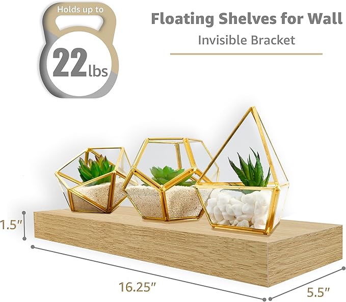 Sorbus Floating Shelves for Wall, Bathroom Shelves Wall Mounted for Kitchen, Bedroom, Bathroom Storage Over Toilet, Hanging Book Shelf for Ｗall Home Decor Living Room (Maple Wood, 2 Pack)