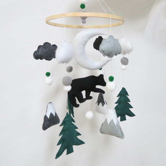 Woodland Mobile for Crib Bear Baby Mobile for Crib Woodland Crib Mobile for Boys Girls Forest Baby Nursery Mobile for Bassinet