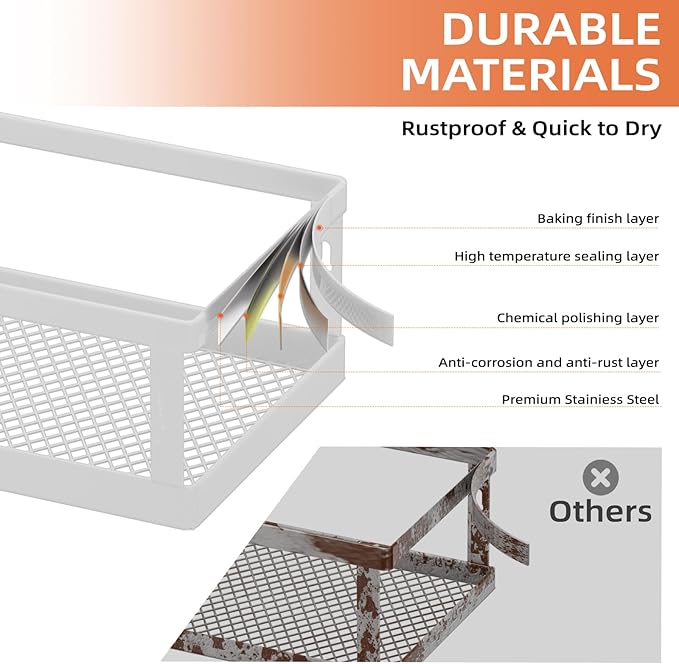 Spice Rack Wall Mounted, 4 Pack Pantry Door Organizer & Hanging Storage Baskets Organizer Wall Mount, Large Capacity Metal Spice Shelf for Kitchen Cabinet, Bathroom, Shower, Home Decor