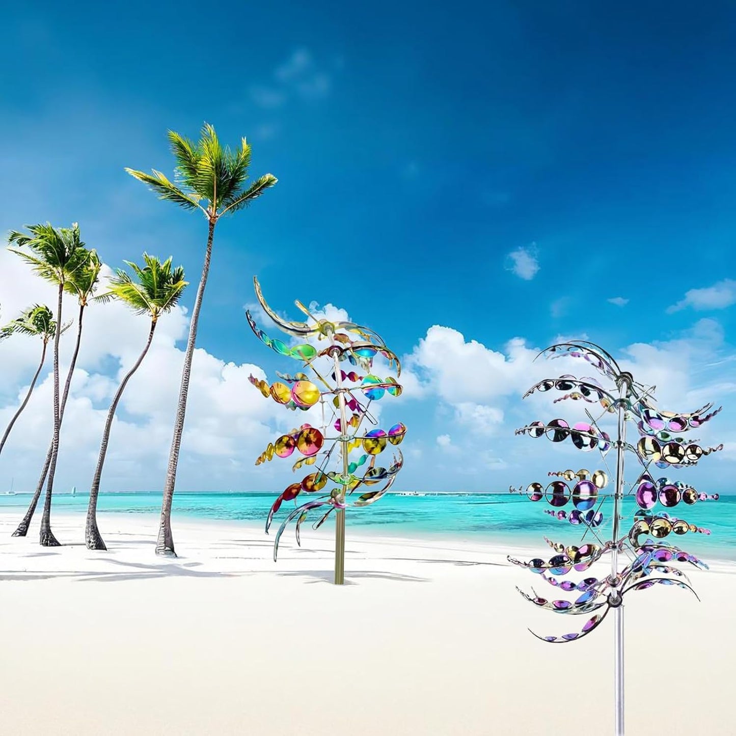 Unique and Magical Metal Windmill, 2Pcs Wind Spinners, 3D Wind Powered Kinetic Sculpture, Stainless Steel Wind Spinners, Wind Mill for Yard and Garden (2PCS-Colorful)