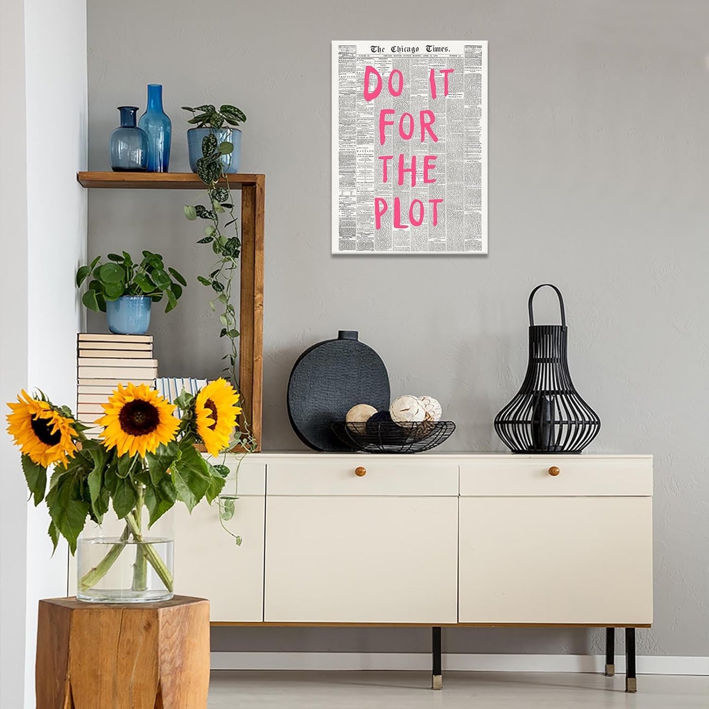 Liyark Retro Black And White Chicago Newspaper Poster Pink Trendy Preppy Apartment Art Motivational Affirmation Do It For The Plot Prints For Home Bedroom Living Room Wall Decor 16x24in Framed