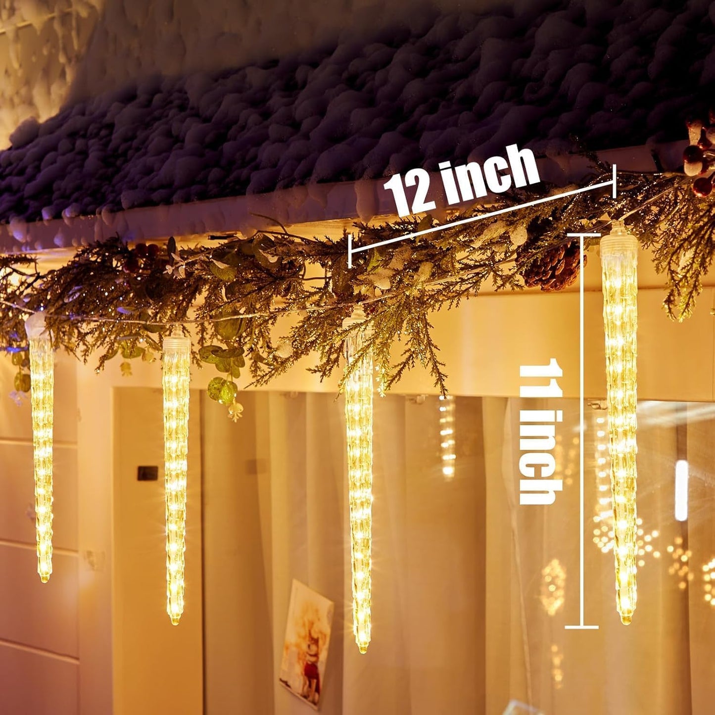 Brightown Christmas Meteor Shower Icicle Lights Outdoor, 2 Pack Total 40ft with 40 Large Tube 960 LED Dropping Effect, Waterproof Decorations for House Eave Roofline, Warm White