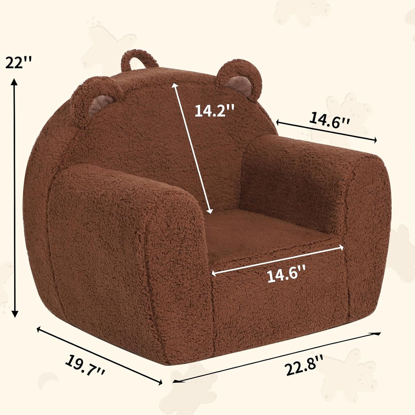 Comfy Toddler Chair, Cuddly Sherpa Teddy Bear Kids Sofa, High Back Kids Reading Chair for Boys and Girls, Brown