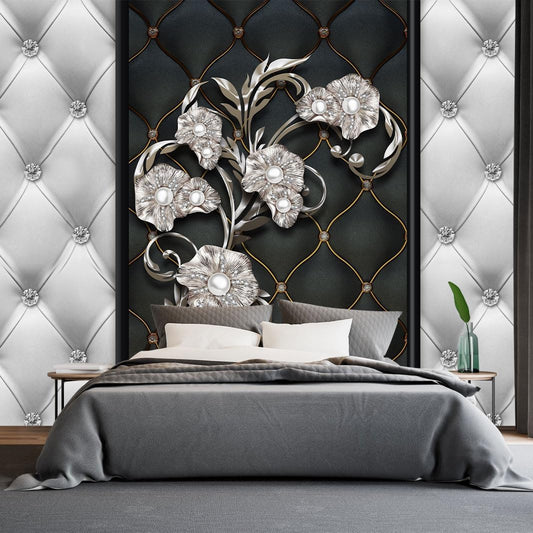 Black and White 3D Diamond Soft Case Faux Leather Wall Mural Wallpaper for Bedroom Living Room Tv Background (Not Peel and Stick)