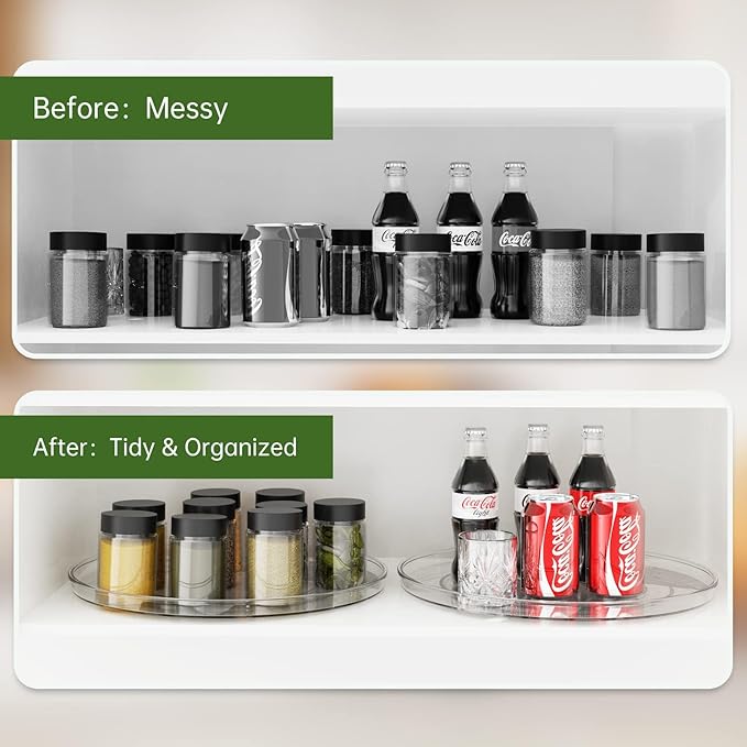 URALFA Lazy Susan Organizer for Cabinet 2 Pack, 10.6" Clear Lazy Susan Turntable Rotating Organizer, Plastic Organization and Storage Spinning Spice Rack for Kitchen, Bathroom, Pantry, Fridge, Table