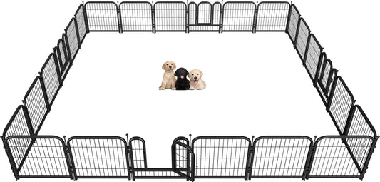 Metal Dog Playpen, 24" Inch Height 24 Panels, Ideal Dog Fence for Large/Medium/Small Dogs Indoor & Outdoor Bliss, Perfect Dog Pen for Camping, Yard and RV | Black-Silver