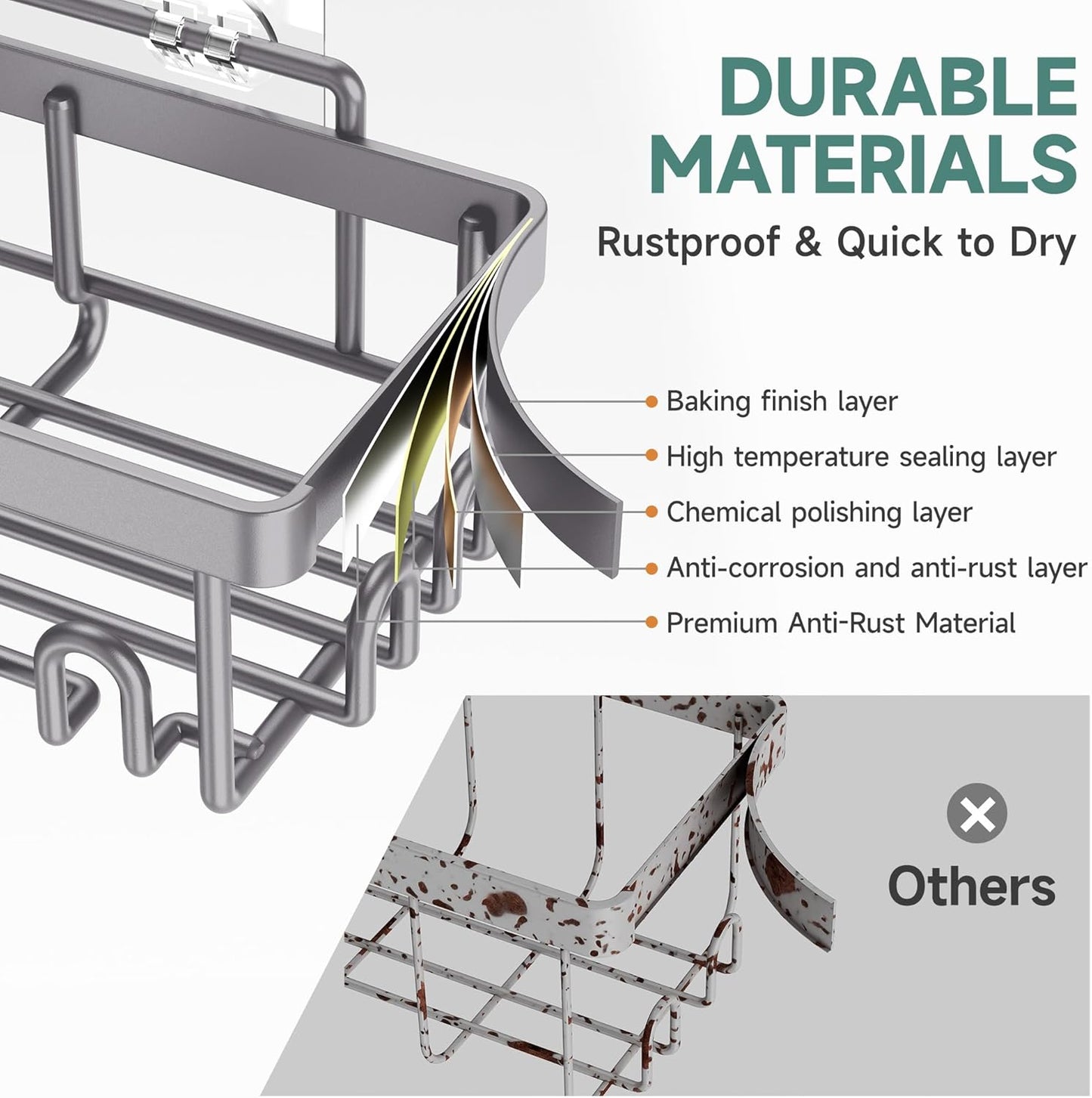 Veken 6-Pack Rustproof & Waterproof Shower Caddy, Adhesive Shelves Rack, Large Capacity Bathroom, College Dorm & Apartment Organizers, No-Drill Wall Mount Living Room & Bedroom Decor, Light Grey