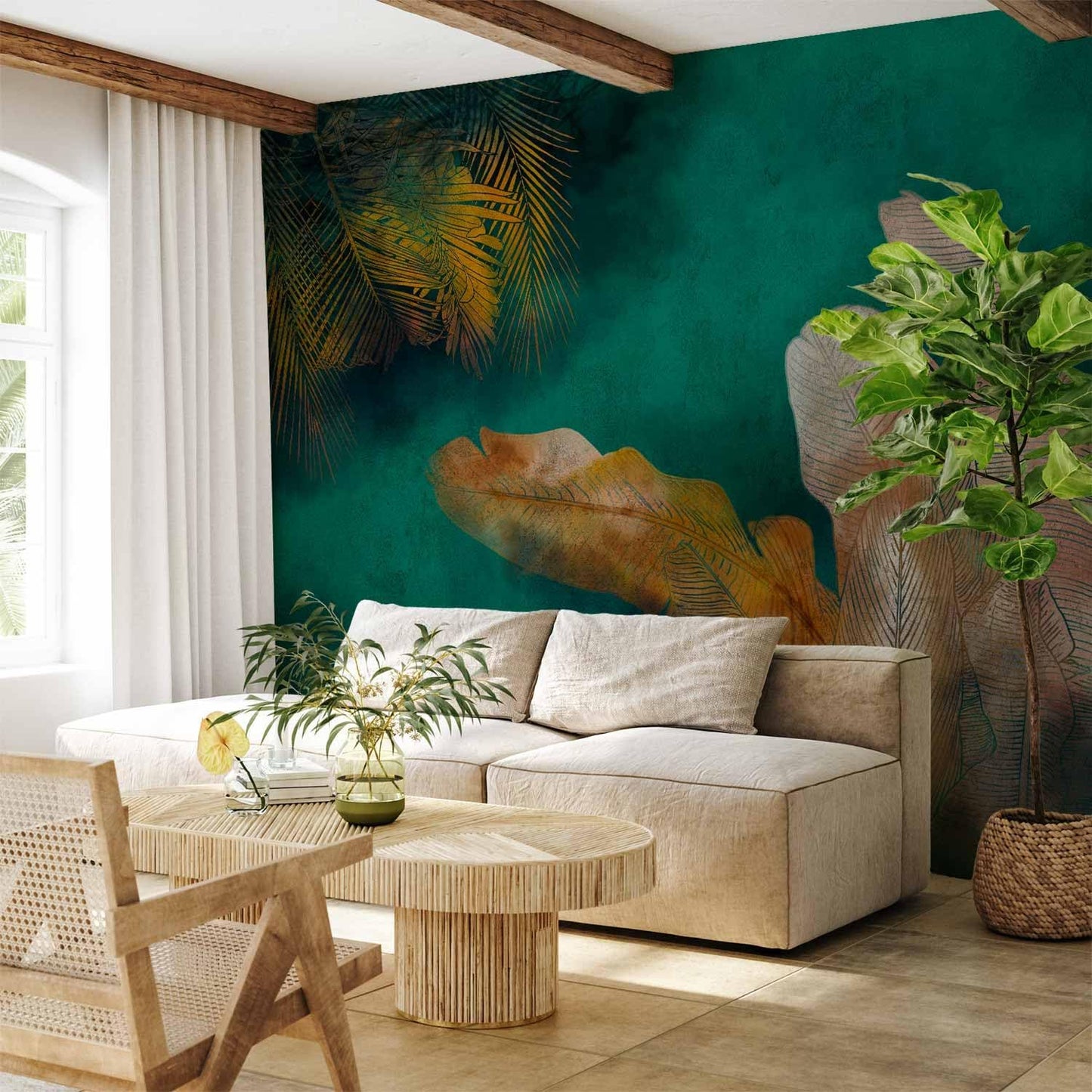 artgeist Premium Wall Mural Jungle 98x69 in - XXL Non-Woven Wallpaper Fleece Wall Decor Photo Print Picture Image Design Leaves Green Yellow Nature b-A-0825-a-a