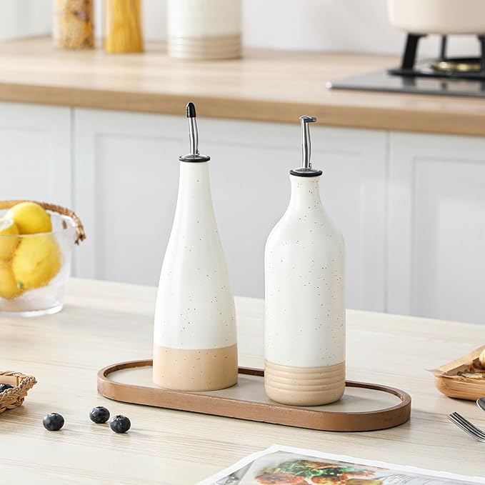 vancasso 16 Oz Ceramic Olive Oil Dispenser Bottle, Bottle Dispenser with Spout and Funnel for Kitchen,Suitable for Oil, Vinegar, Coffee Syrups & Other Liquids，Cream