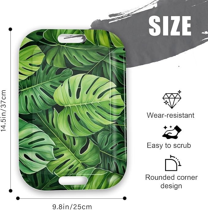 Serving Trays with Handles, 14.5 x 9.8 inch Rectangular Plastic Tray for Restaurant, Kitchen, Tropical Leaf Pattern Monstera in The Style