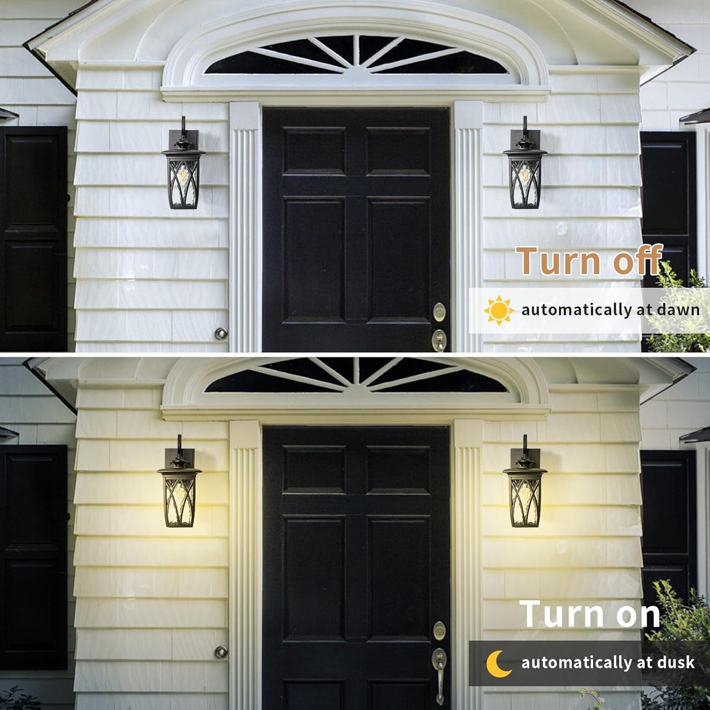 JYZ Dusk to Dawn Outdoor Wall Lantern, Craftsman Style Exterior Sconce Light with Water Ripple Glass, Traditional Porch Light Fixture Wall Mount Lamp for Front Porch Doorway Garage Patio Garden