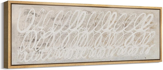 MUDECOR Large Framed Canvas Print Wall Art White Abstract Calligraphy Antique Retro Fine Art Illustrations Decorative Colorful for Bedroom - 60"x20"