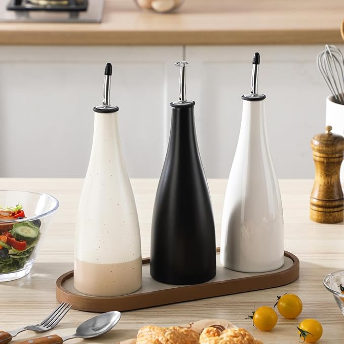 vancasso 16 Oz Ceramic Olive Oil Dispenser Bottle, Bottle Dispenser with Spout and Funnel for Kitchen,Suitable for Oil, Vinegar, Coffee Syrups & Other Liquids，BK