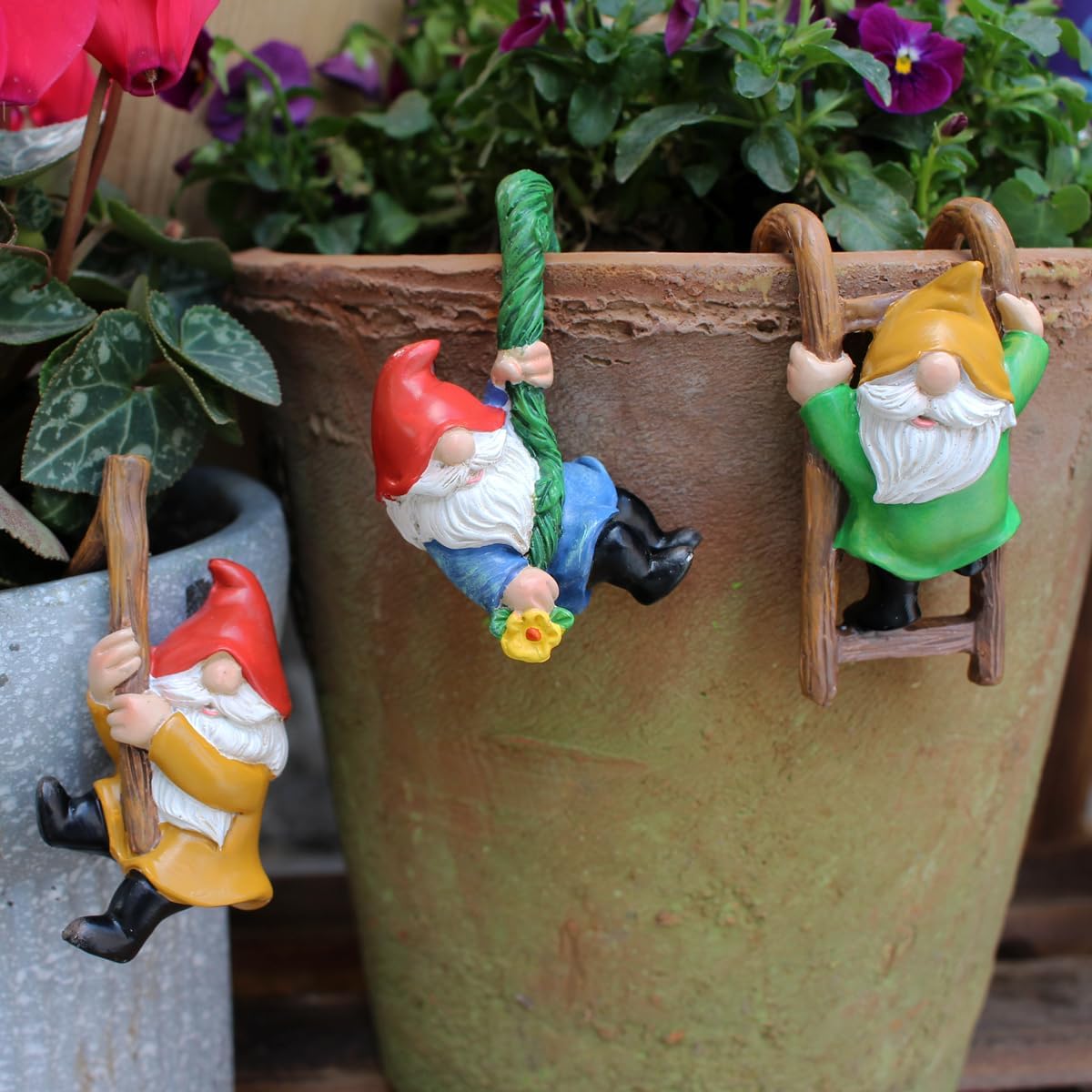 3 PCS Climbing Gnomes Tree Faces Decor Outdoor for Yard, Gnomes Statue, Outdoor Fairy Garden Resin Crafts, Flower Pot Landscape Dwarf, Micro Landscape Pendant Ornaments (3 PCS)