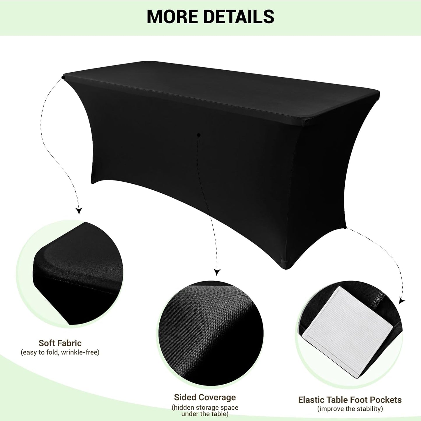 Obstal 6ft Stretch Black Spandex Table Cloth for Standard Folding Tables - 2 Pack Universal Rectangular Fitted Tablecloth Protector for Wedding, Trade Show, Vendor Stand