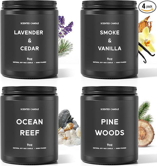 Scented Candles, 9oz×4 Scented Candles for Men, Soy Candle Gifts for Men, Personalized Blessing Minimalist Men's Candle