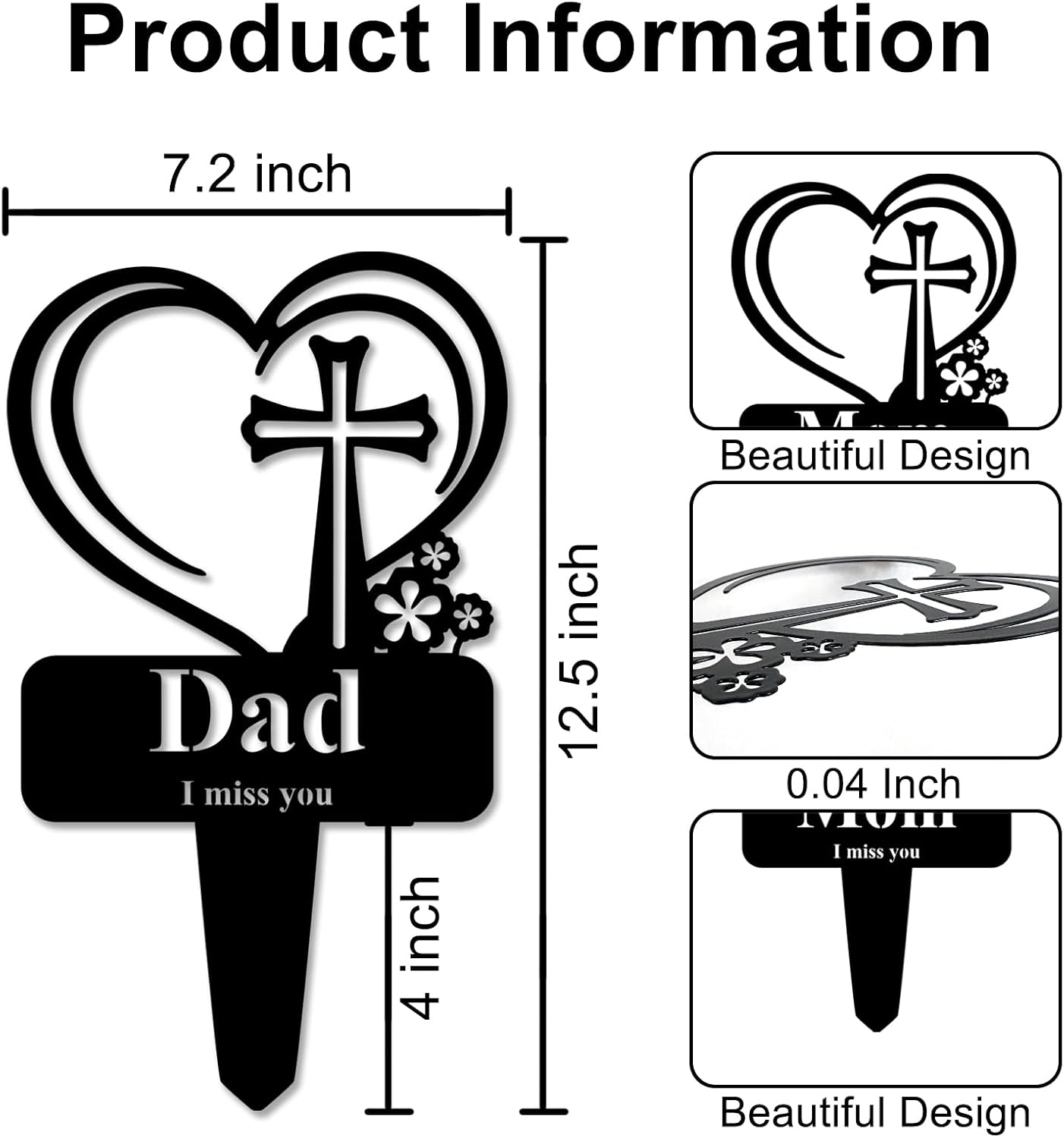 Grandpa Memorial Grave Stake, Cemetery Decorations for Grave Markers 12.5 x 7.2 inch Heart Metal Sympathy Stakes Graveside Plaque Decor Sign for Grandpa Graves, Yard, Garden - Black-Grandpa