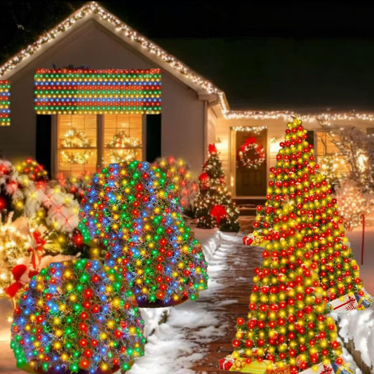 Christmas Net Lights 360 LED Outdoor 12FTx5FT Christmas Mesh Lights Connectable IP67 Waterproof Colorful Decorations Fairy String Light 8 Modes for Indoor Xmas Tree Bush Garden Decor Party-Multicolor