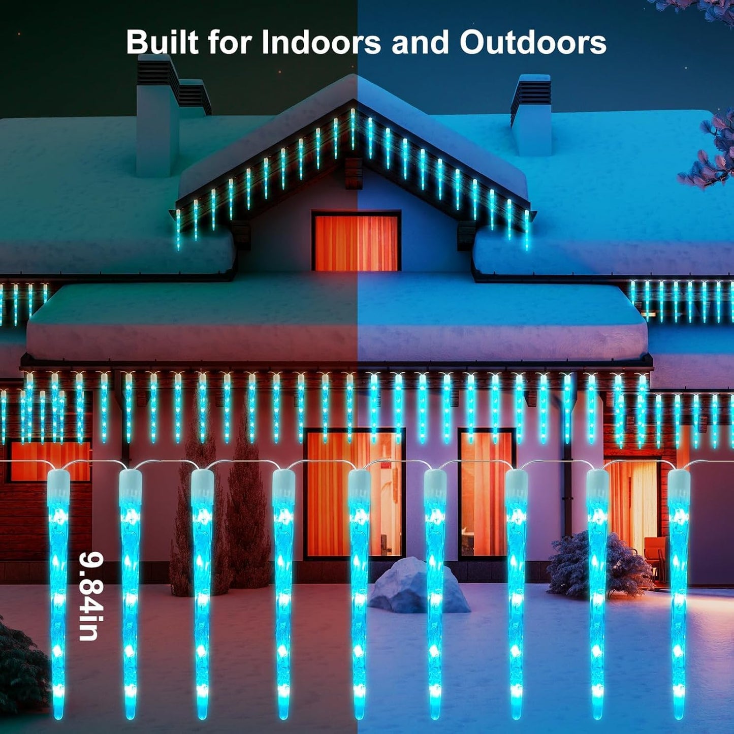 Color Changing Icicle Lights Outdoor 32.8FT 20 Tubes 100 LED Smart Christmas Lights, 39 Color Modes Waterproof Connectable Icicle Indoor Decoration for Tree Patio Roof Holiday, Smart