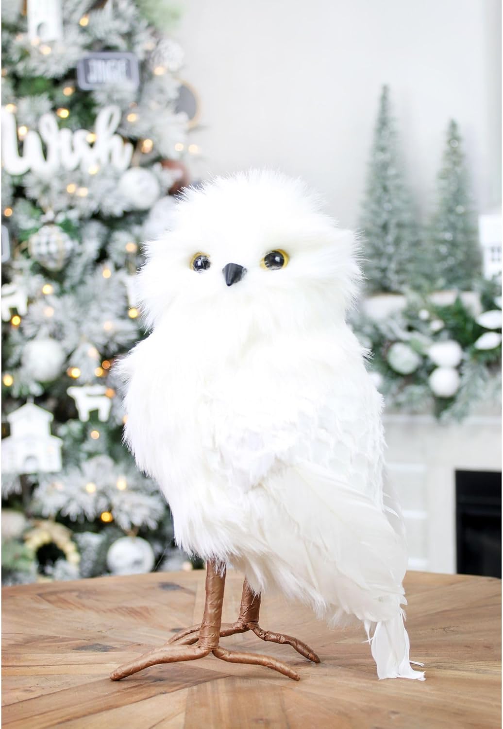 Fake Stuffed Owl Figure, 11-Inch Tall Bird for Craft, Halloween Prop or Christmas Tree Topper Use