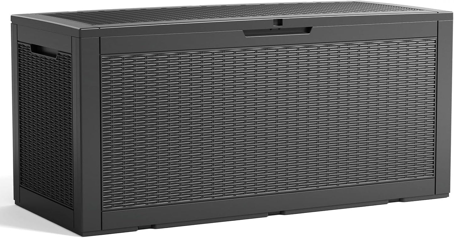 DRATO 100 Gallon Large Deck Box, Outdoor Storage Box for Patio Furniture, Patio Cushions, Gardening Tools, Pool Supplies,660lbs Weight Capacity,Waterproof Resin Storage Boxes