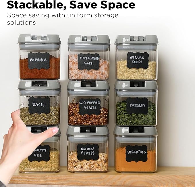 Shazo 9 PC Airtight Food Storage Containers - BPA Free Clear Plastic Snack & Spice Containers with Easy Lock Lids - Kitchen and Pantry Organization for Herbs, Coffee, Tea - 0.5L / 2.1 Cups