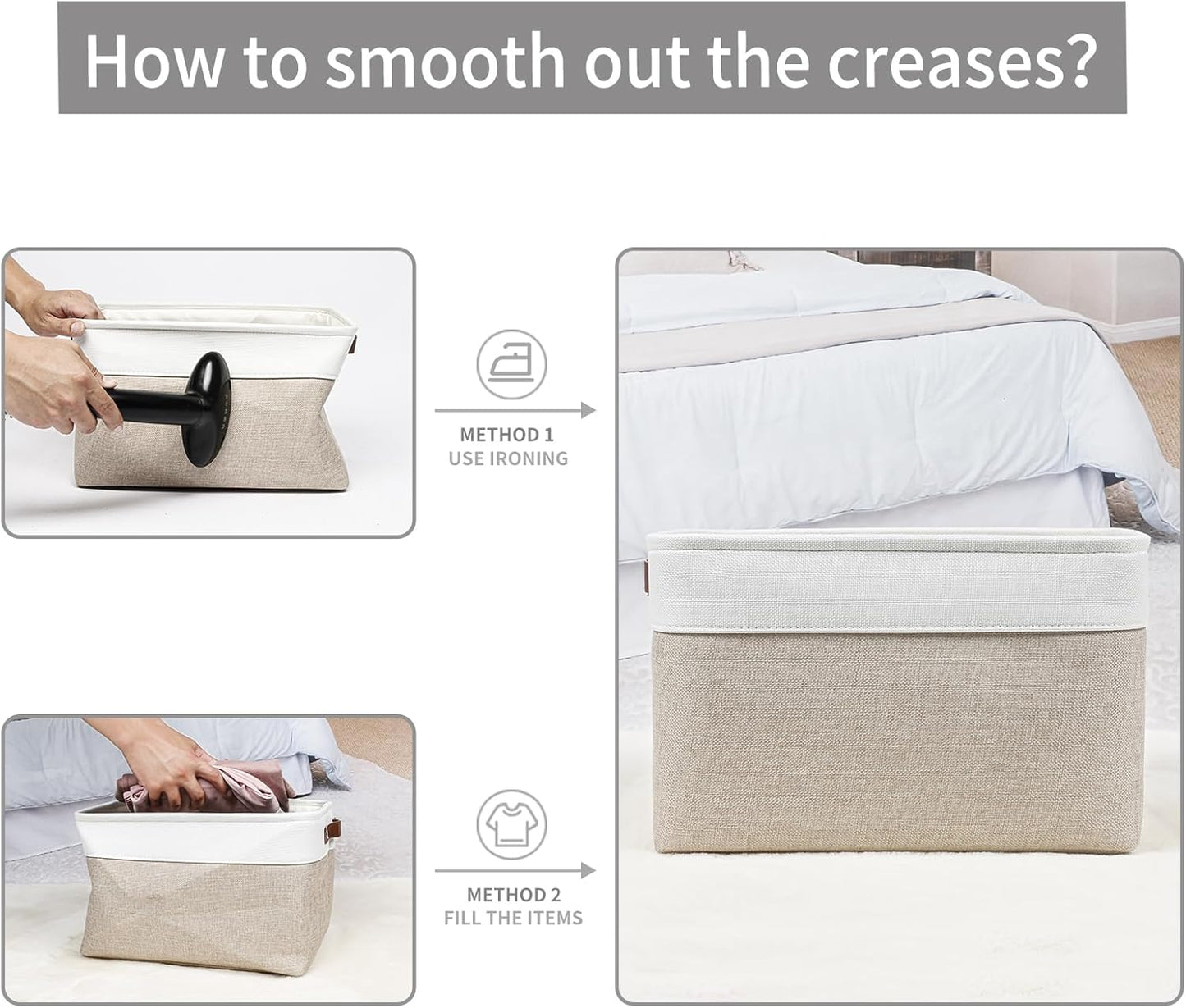 Storage Bins Large Fabric Storage Baskets for Shelves 3 Pack, Decorative Linen Closet Baskets with Handles for Organizing, Shelf, Clothes, Home, Office, 15x11x9.5Inches (Beige&White)