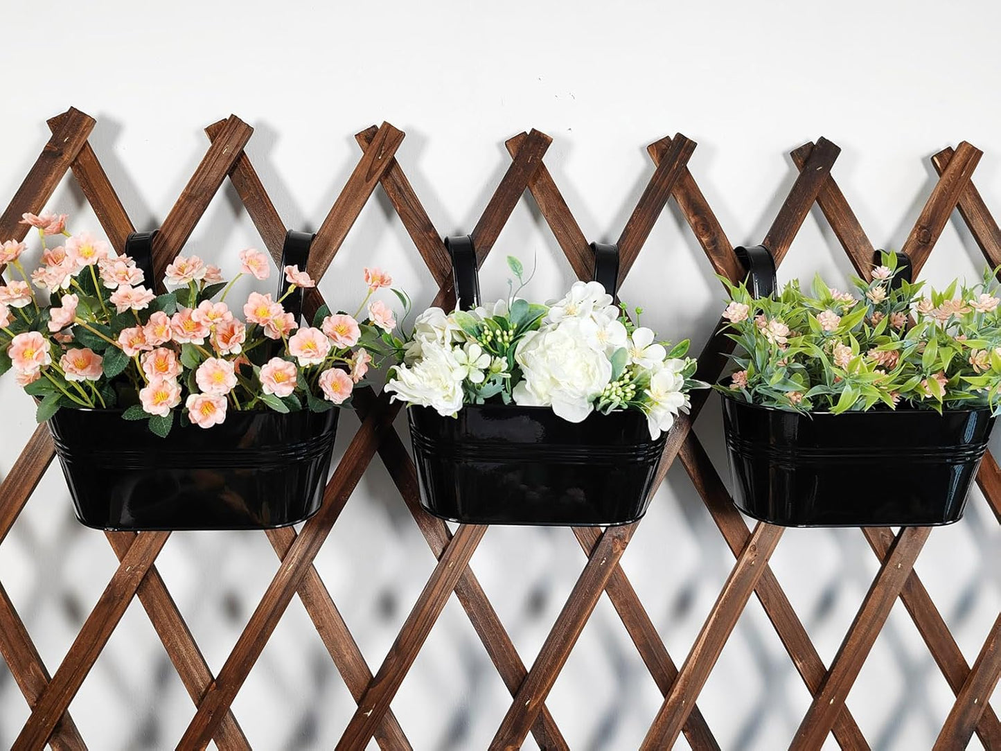 6 Pack Metal Hanging Planter for Outdoor Plants, 10 Inch Black Fence Planters Railing Pots for Garden Patio Balcony Decor, Flower Bucket with Detachable Hooks (Black, 6Pcs)