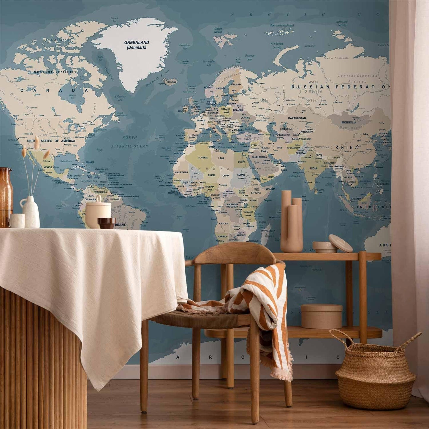 artgeist Wall Mural World Map 193x138 in - XXL Peel and Stick Self-Adhesive Wallpaper Removable Large Sticker Foil Wall Decor Print Picture Image Design Map of The World k-B-0063-a-a