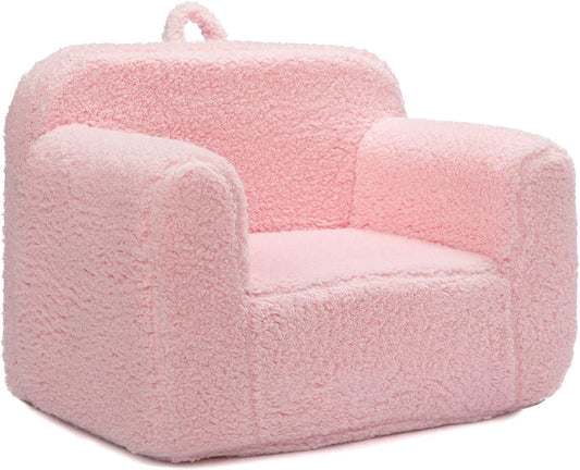 ALIMORDEN Kids Ultra-Soft Snuggle Foam Filled Chair, Toddler Cuddly Sherpa Reading Couch for Boys and Girls, Pink