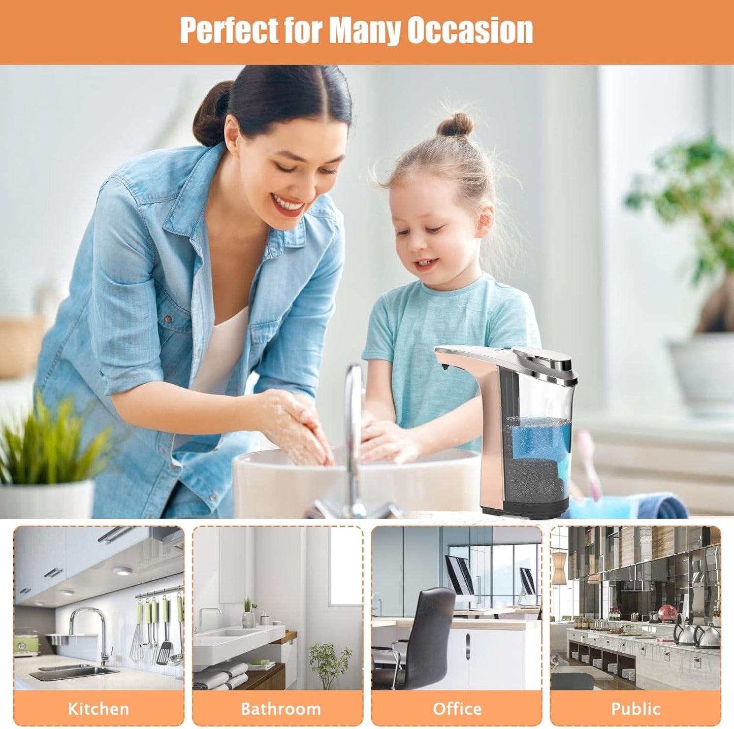 Automatic Soap Dispenser, PZOTRUF Touchless 17oz/500ml with Upgraded Infrared Sensor, 5 Adjustable Soap Dispensing Levels, Liquid Hand Soap Dispenser for Bathroom (Rose Gold)