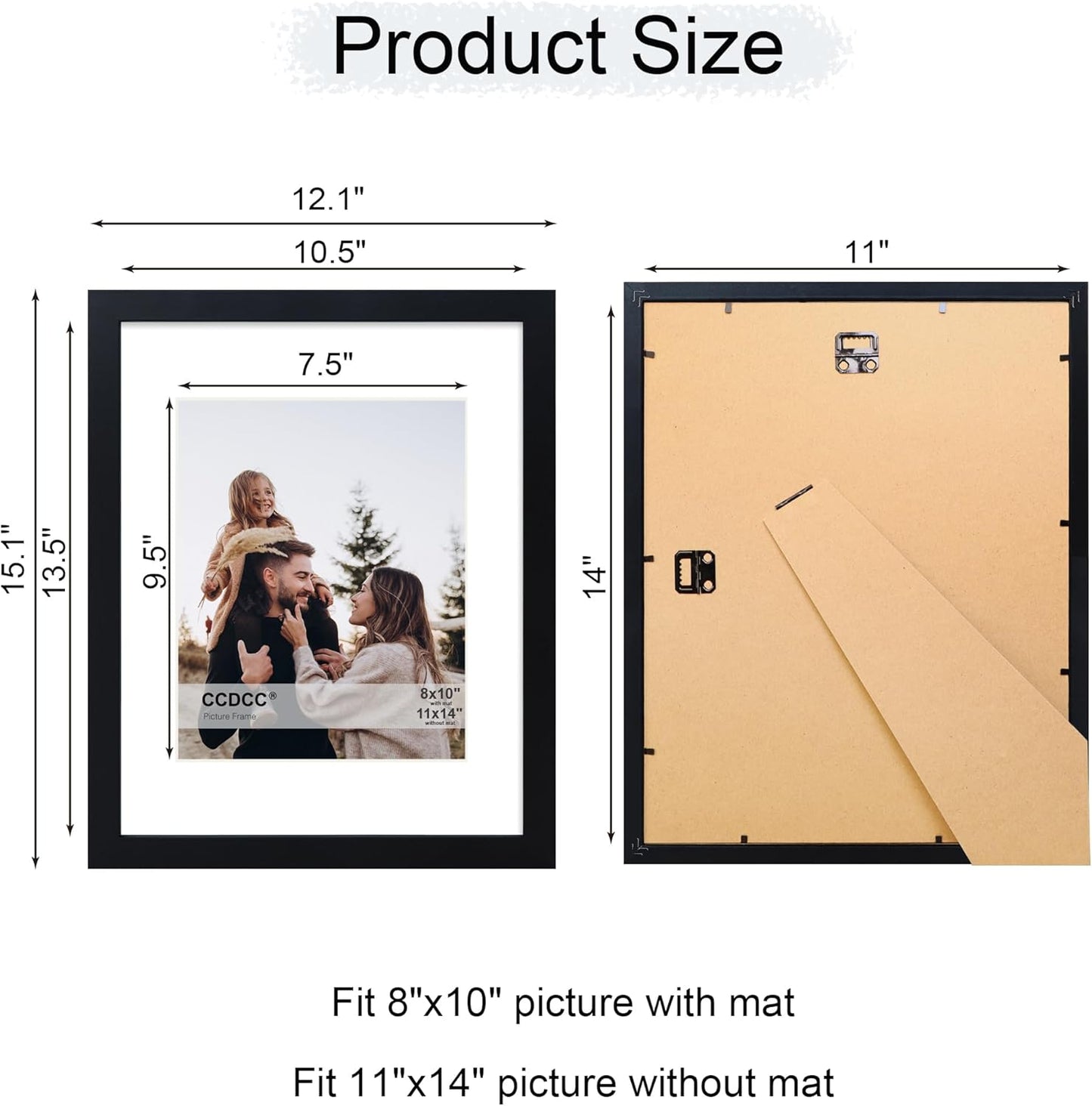 11x14 Picture Frame Set of 4, 11 x 14 Wood Photo Frames with Mat for 8x10, Wooden Frame with Real Glass Cover for Wall and Tabletop Display,Black