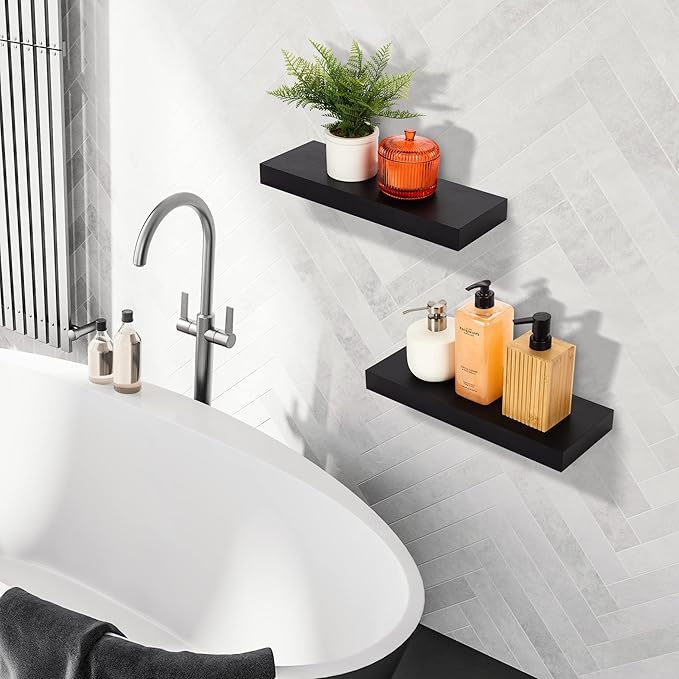 Sorbus Floating Shelves for Wall, Bathroom Shelves Wall Mounted for Kitchen, Bedroom, Bathroom Storage Over Toilet, Hanging Book Shelf for Wall Home Decor Living Room (Black, 2 Pack)