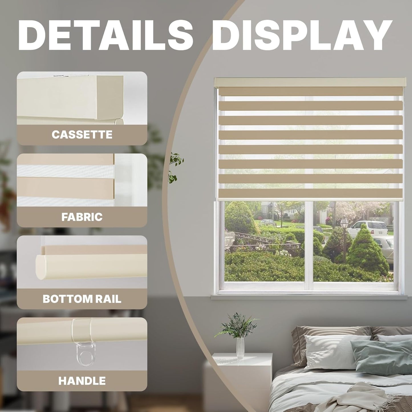 HESTIA Cordless Zebra Blinds Light Filtering Roller Shades UV Blocking Blackout Privacy Indoor Window Shades for Home Office Day and Night, Beige,33" W x 60" H