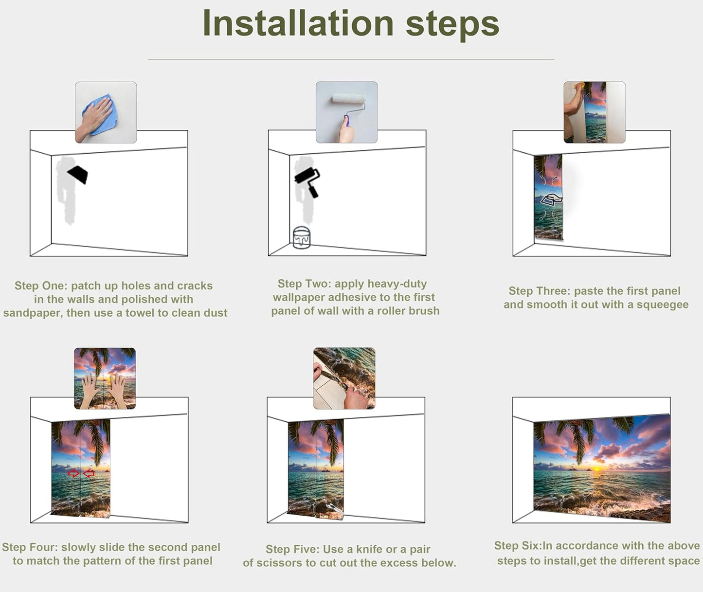 Palm Tree Beach Seascape Wall Mural Wallpaper for Bedroom Living Room(Not Peel and Stick)