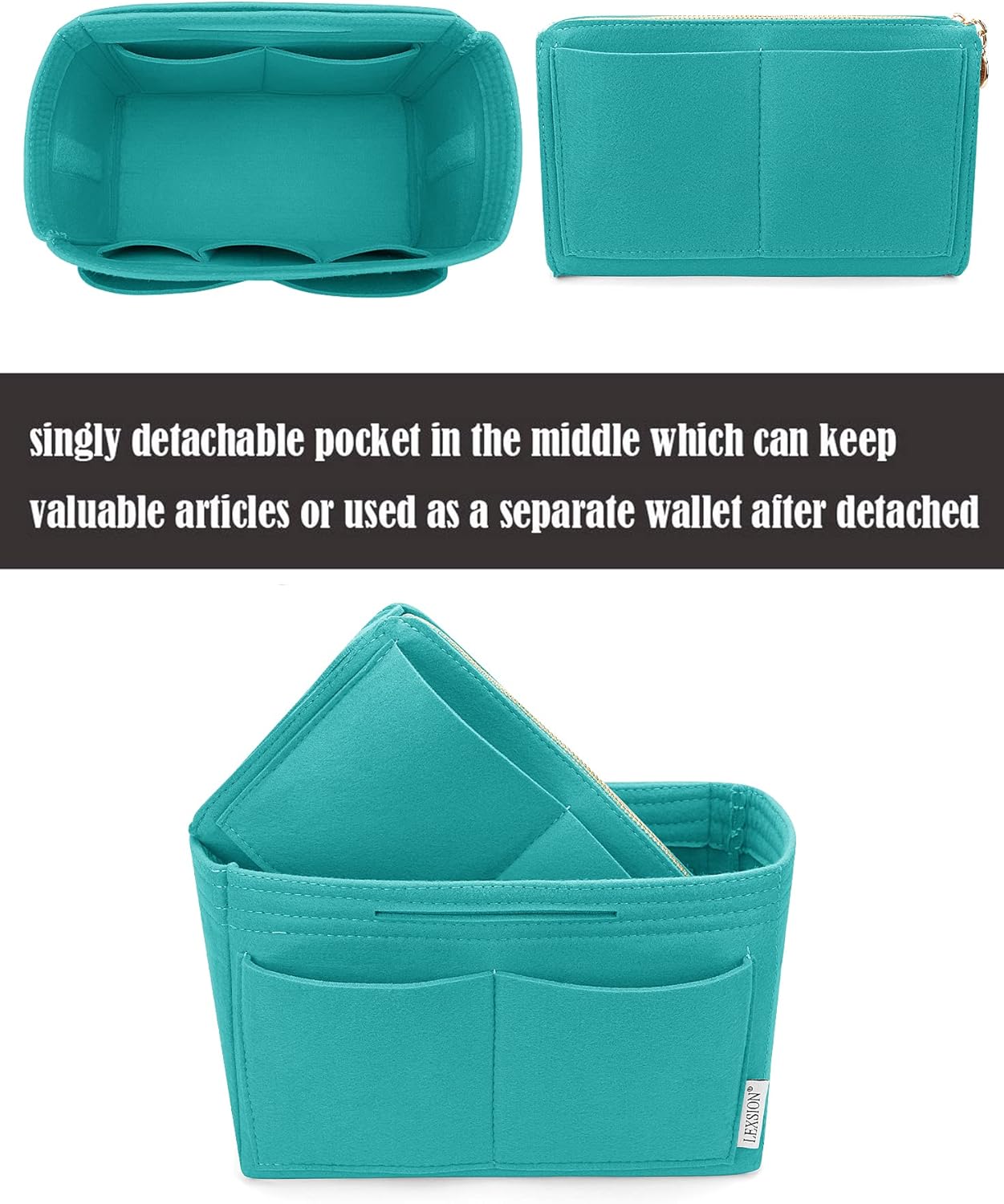 LEXSION Felt Purse Bag Organizer Insert with zipper Bag Tote Shaper Fit Speedy Neverful PM MM