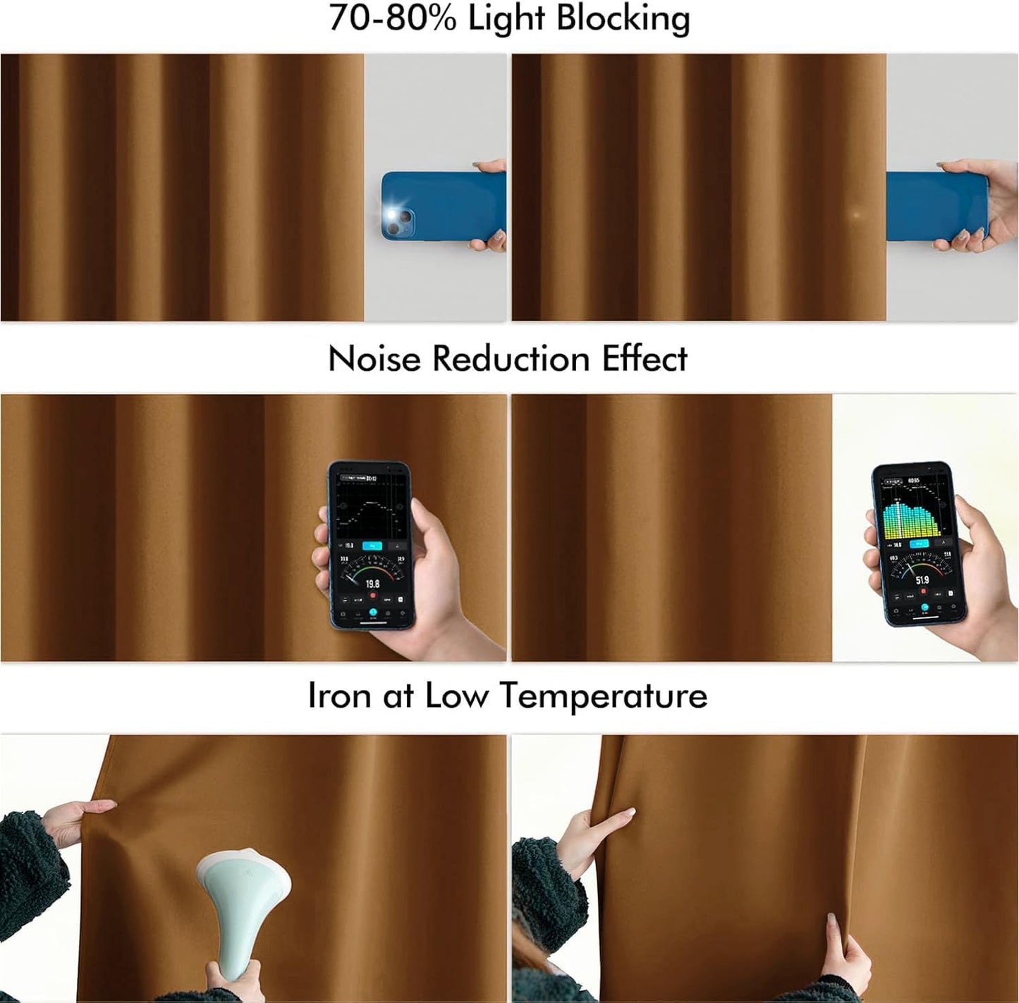 MIULEE Golden Brown Back Tab Blackout Curtains 90 Inches Long 2 Panels Set for Living Room Bedroom Privacy, Rod Pocket/Pinch Pleat Thermal Insulated Room Darkening Pleated Light Blocking Drapes