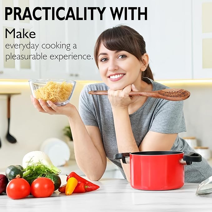 Wooden Spoons for Cooking 9 Pieces Set, Teak Wooden Kitchen Utensil Set, Wooden Cooking Utensils Spoons, Spatulas, Heat-Resistant, Lightweight & Durable, Perfect for Non-Stick Cookware