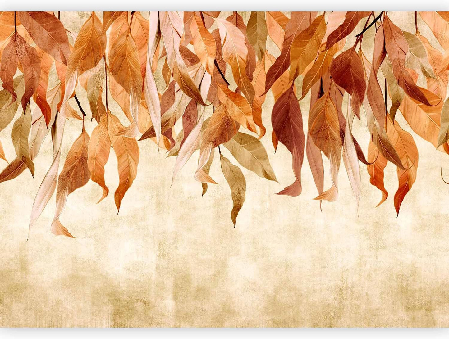 artgeist Wall Mural Hanging Leaves 116x83 in - Peel and Stick Self-Adhesive Wallpaper Removable Large Sticker Foil Wall Decor Print Picture Design Nature Botanical Concrete Orange b-C-10146-a-c
