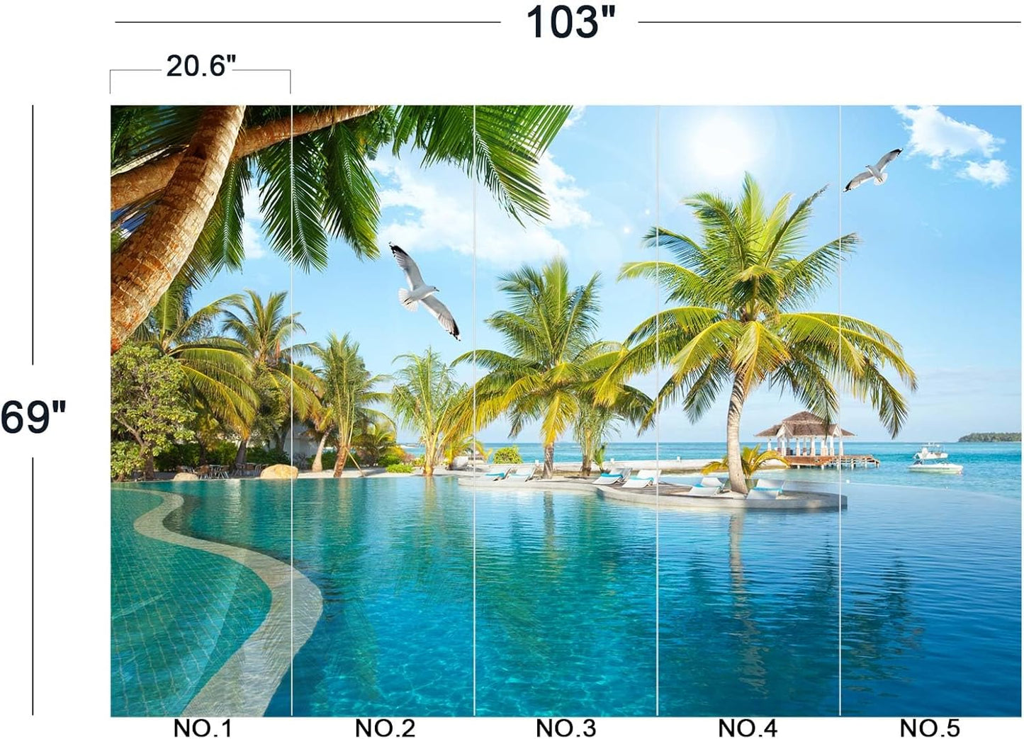 Palm Trees and Blue Sky Summer Island Wall Mural Wallpaper for Bedroom 103" x 69"