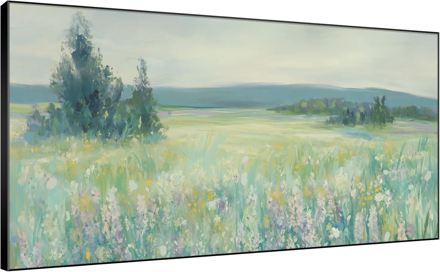 SIGNWIN 24"x46" Extra Large Framed Wall Art Wildflower Meadow Landscape Soft Pastel Nature Illustration for Home Living Room Bedroom Decor (Frame Assembly Required)