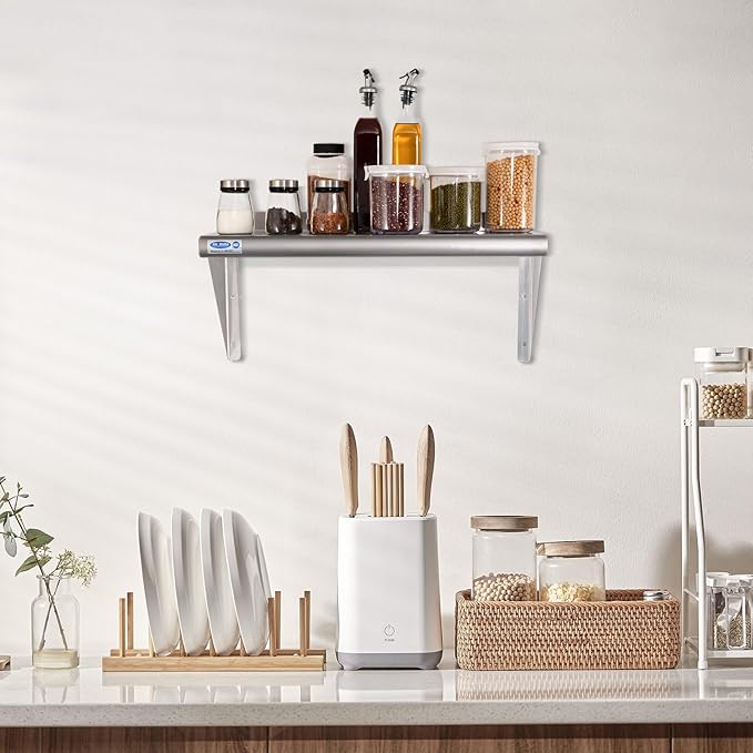 HARDURA Stainless Steel Shelf 18" x 24", 297lb Commercial Shelves Wall Mount Metal Shelving with Backsplash and Brackets for Kitchen, Restaurant, Laundry Room and Home