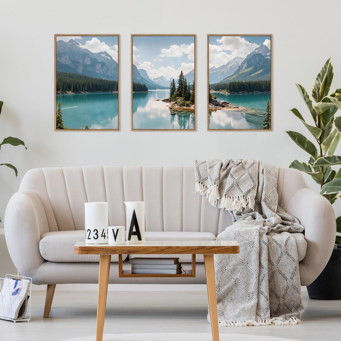 HLNIUC Large Mountain Lake Framed Canvas Wall Art Set,Beautiful Nature Landscape Wall Decor,Lake Forest and Mountain Scenery Art Print,Modern Scenic Wall Painting for Living Room,Bedroom - 16”x24”x3