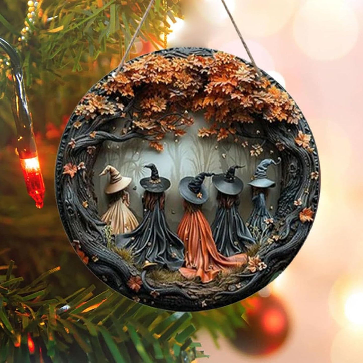 Fanyil/Olygee/Sherum/Shirem/Pubyfun/Glosrity/Libilin/Graddi/Solymody/Gowebs/Goredny/Vianys Witching Hour, Door Way Hanging Decor Halloween, 2D Wooden Round Witches Sign (B+C, ‎7.87")